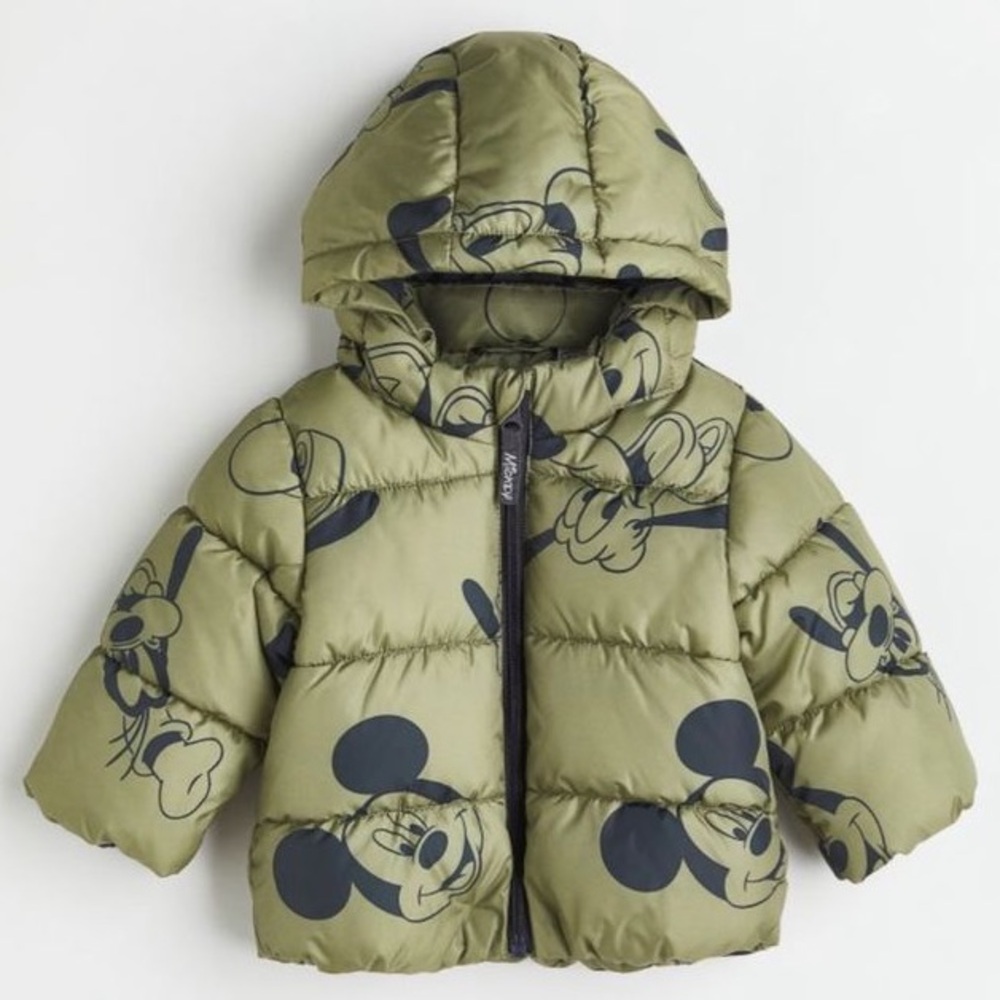 H&M Disney Mickey Mouse Goofy Donald Duck Kids Puffer Coat 2T Detach. hood 18